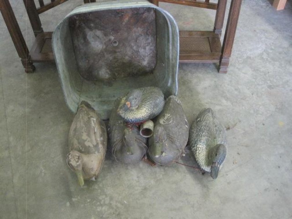 Galvanized Tub of Plastic Duck Decoys