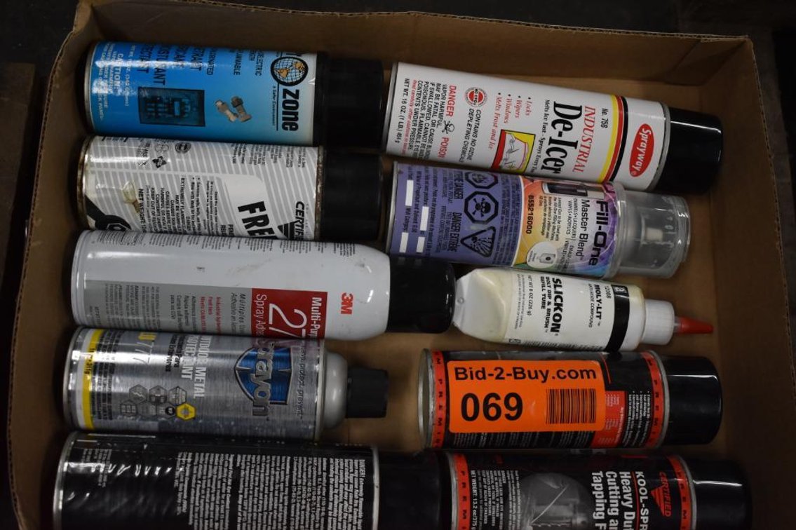 (9) Assorted Aerosol Cans, Cutting And Tapping Fluid, De-Icer, Penetrating Fluid And More