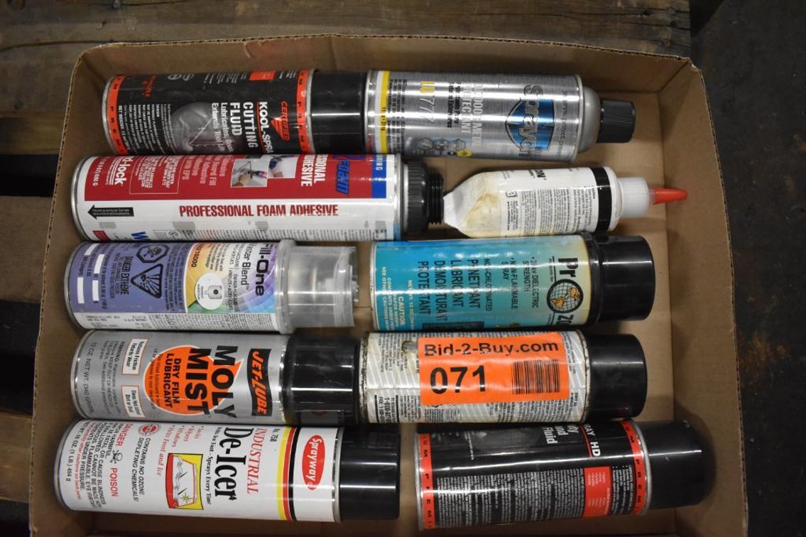 (9) Assorted Aerosol Cans, Cutting And Tapping Fluid, De-Icer, Penetrating Fluid And More
