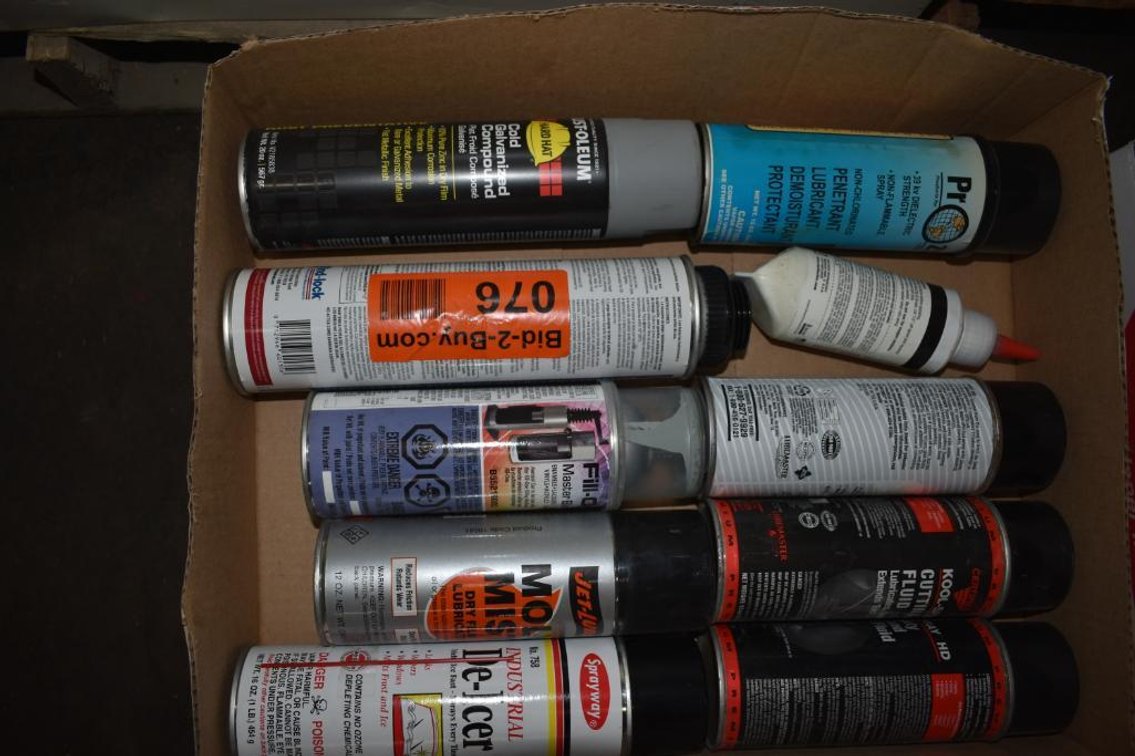 (9) Assorted Aerosol Cans, Cutting And Tapping Fluid, De-Icer, Penetrating Fluid And More