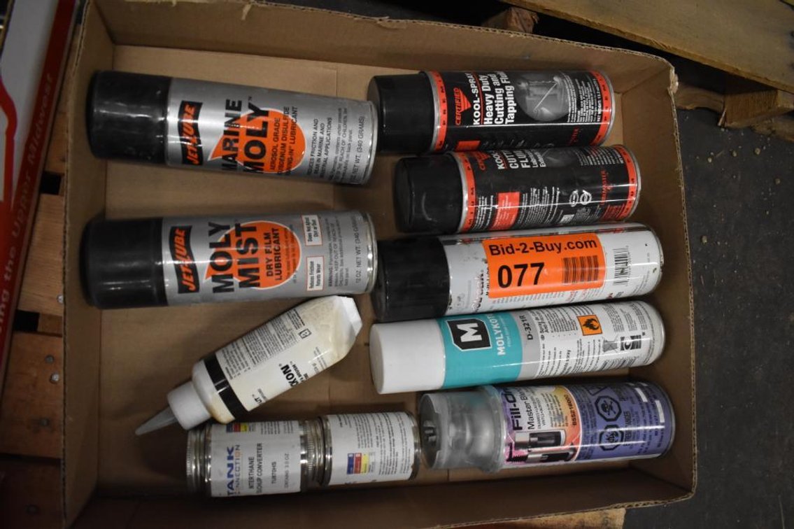 (7) Assorted Aerosol Cans, Cutting And Tapping Fluid, Dry Film Lubricant, Touch Up Converter And More