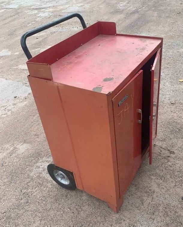 Red Rolling Cabinet, 28” x 18” x 36” Tall With 3-Slide Out Drawers