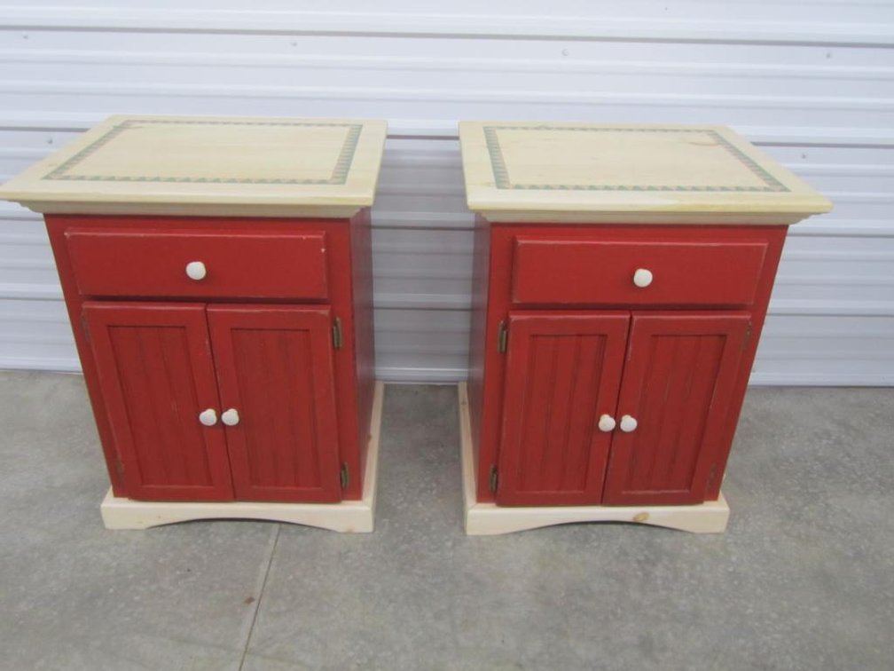 Pair Of Custom Wood Hand Painted Cabinets