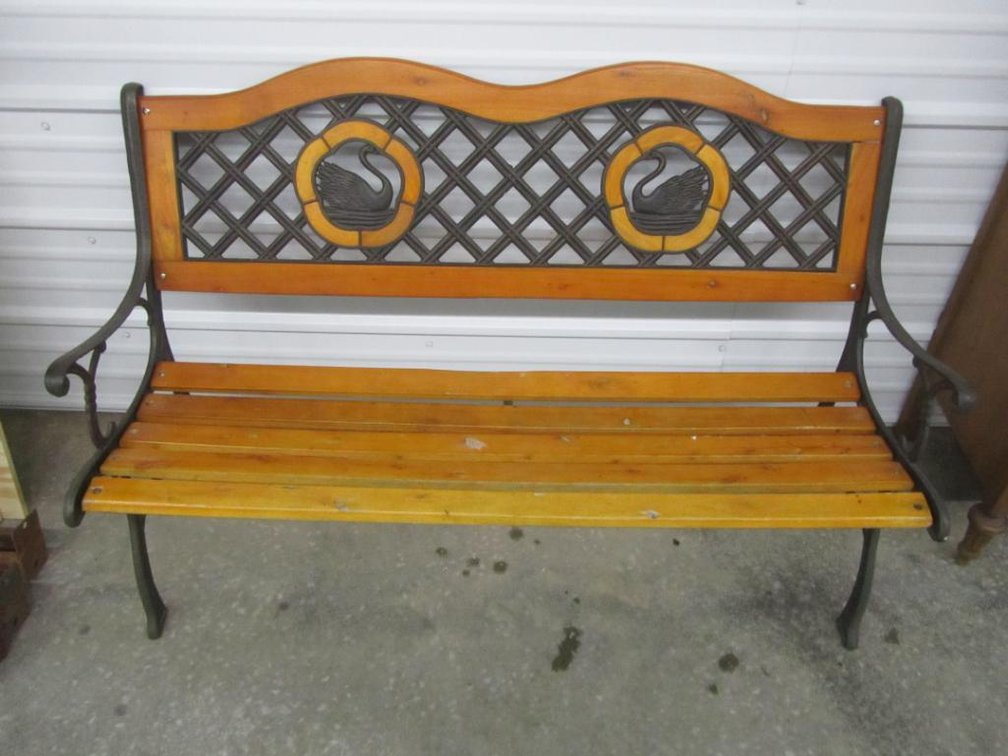 Cast Metal and Wood Bench