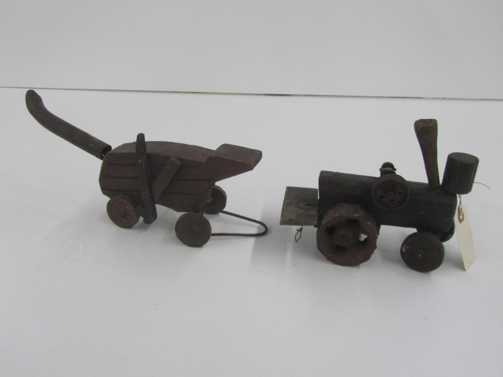 Antique Wood Folk Art Steam Tractor With Thresher