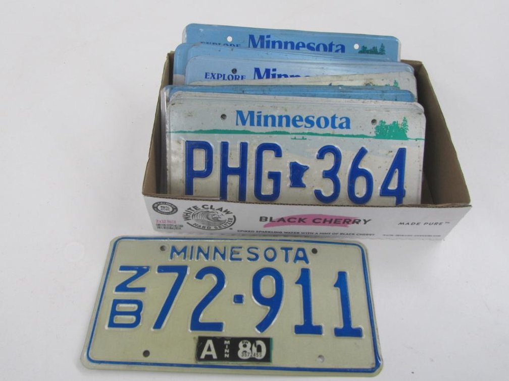 Box Of Assorted Minnesota License Plates