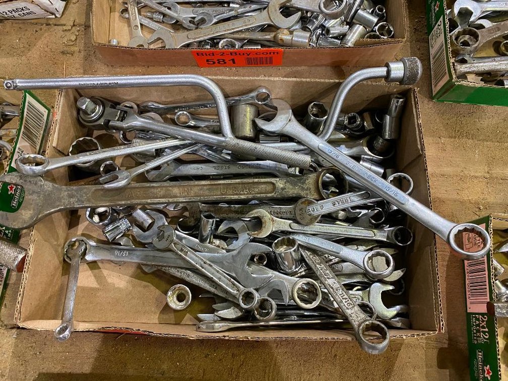 Box of Assorted Wrenches And Some Sockets; Sizes 7/16"-1"