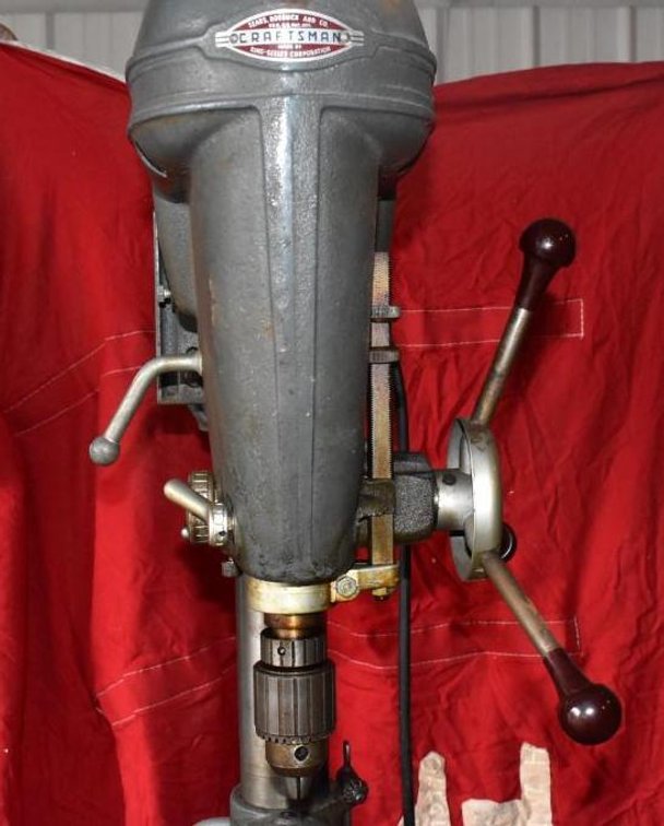 CRAFTSMAN ELECTRIC DRILL PRESS ON STAND WITH DRAWER WITH ADDITIONAL BITS, 1/2 HP MOTOR