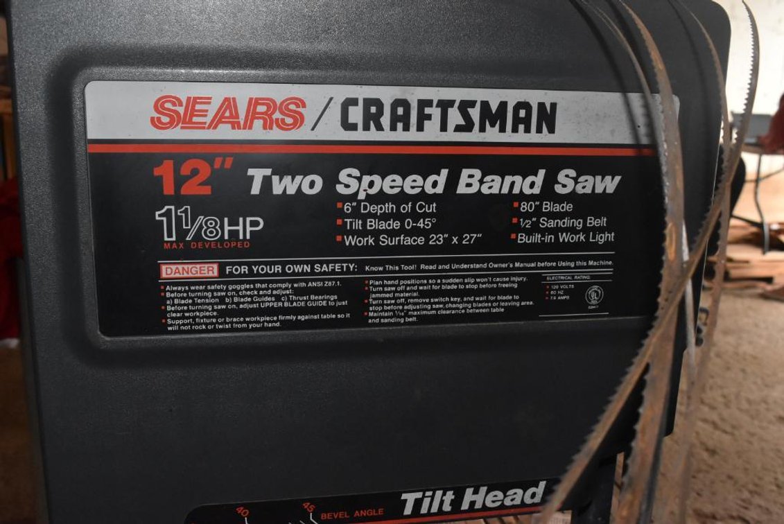 SEARS/CRAFTSMAN 12" BAND SAW WITH ADDITIONAL BANDS, 1 1/8 HP, 2 SPEED, ON STAND