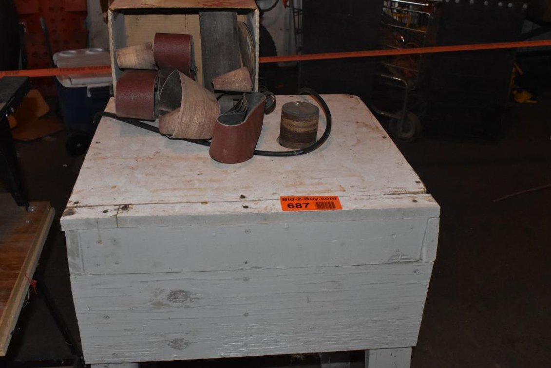 SANDER ON STAND, DAYTON 1/2 HP MOTOR, WITH ADDITIONAL SANDER BELTS