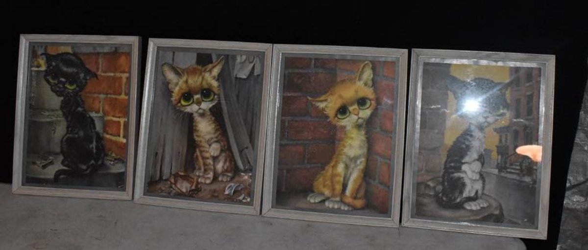 (4) CAT PRINTS IN WOOD FRAME