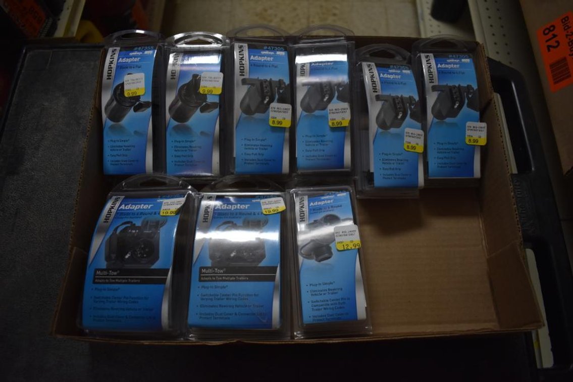 (4) Hopkins 6 Round To 4 Flat Adapters, (2) 7 Blade To 4 Flat Adapters, (2) Hopkins 7 Blade To 6 Round And 4 Flat Adapter And 7 Blade To 6 Round Adapter