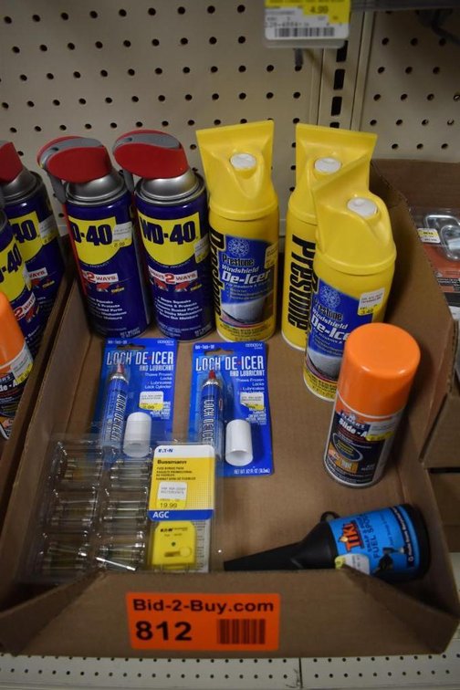Eaton Bussmann Fuse Bonus Pack, (3) Prestone Windshield De-Icer Cans, (2) Cans Of WD-40, Snap And Pour Fuel Spout And Elmer's Dry Spray Lubricant