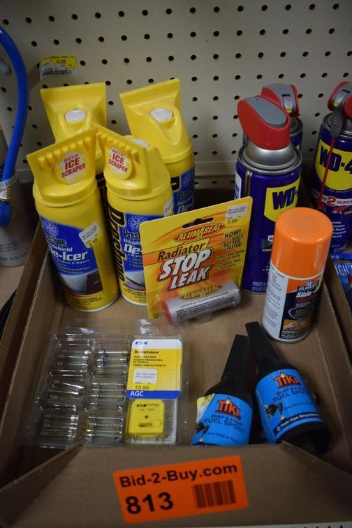 Eaton Bussmann Fuse Bonus Pack, (4) Prestone Windshield De-Icer Cans, (2) Cans Of WD-40, (2) Snap And Pour Fuel Spout And Elmer's Dry Spray Lubricant