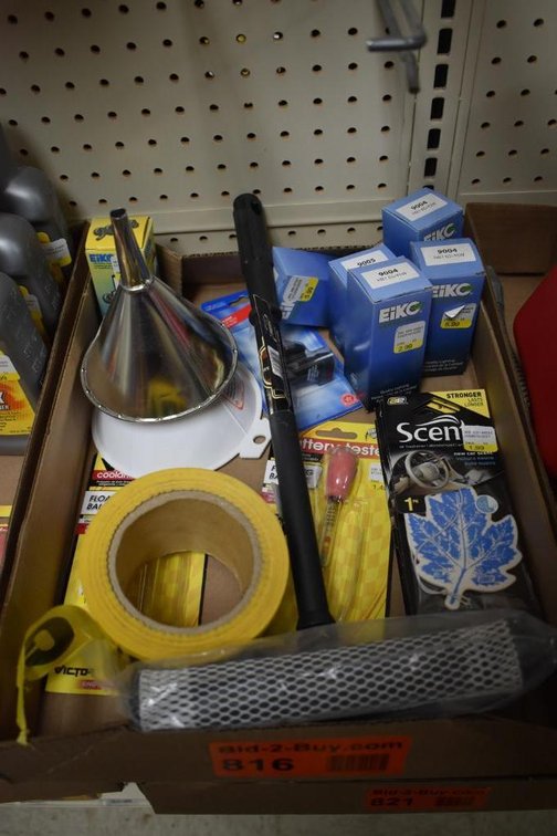 Window Squeegee, (2) Funnels, Caution Tape, Air Fresheners And Eiko Certified Green Quality Lights