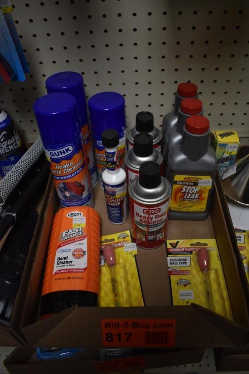 (3) 16 Oz. Radiator Stop Leaks, (3) CRC Heavy Duty Silicone, Gunk Brake Parts Cleaner, Fast Orange Hand Cleaner And Fuel System Cleaner