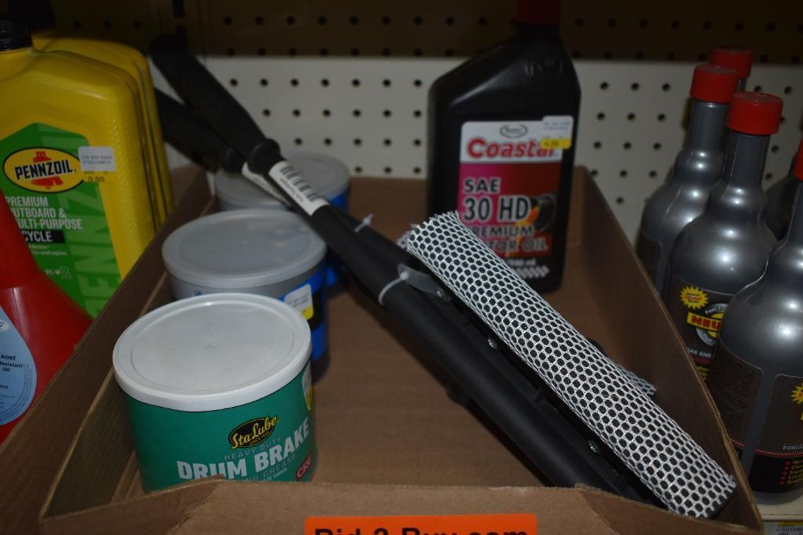 (3) Squeegees, Coastal 30HD Premium Motor Oil And (3) Cans Of Brake Grease
