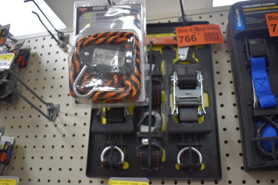 Keeper 16'x3/8" Rope Wrangler With Keeper 3 Pack 8' Ratchet Straps