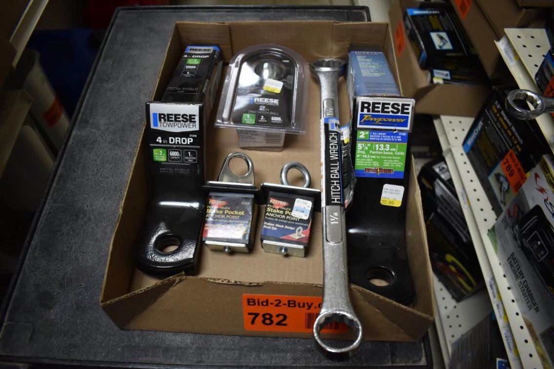 Reese 4" Drop Receiver Hitch, Reese 2" Ball, Leeper Pick Stake Pockets, Reese Hit Ball Remover With A Reese 2" Drop Down Receiver