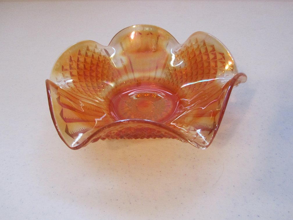 Marigold Carnival Glass Ruffled Bowl