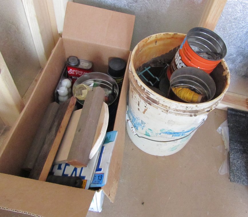 Box And Bucket Of Assorted Tools And Hardware