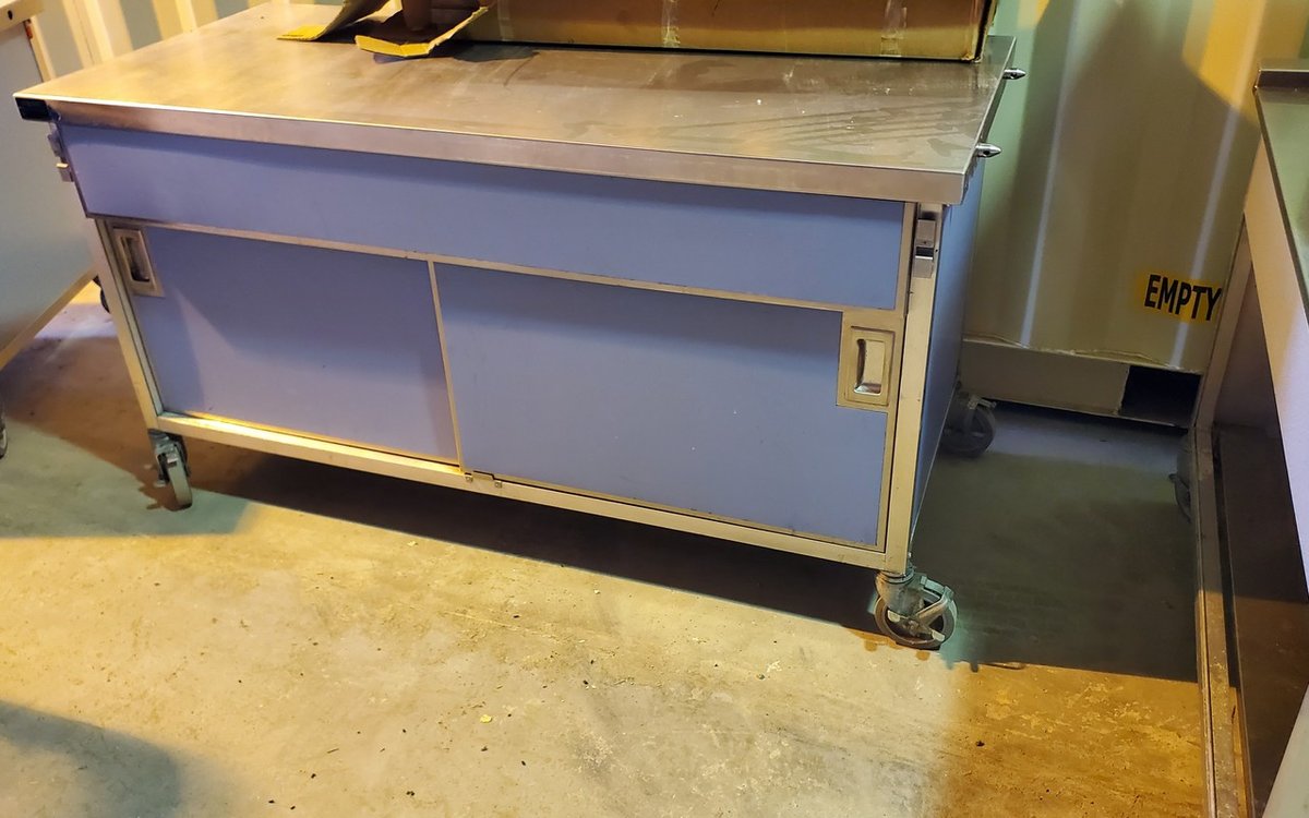 Atlas,  service counter on casters, from school, able to connect to last and next unit.