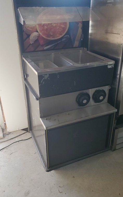 Duke Soup station model TTM2 M DUKE CUSTOM PIECE WITH DOUBLE SOUP WARMER 2 CUP DISPENSER STORAGE CABINET ON CASTERS NSF 30 X 33 X 64
