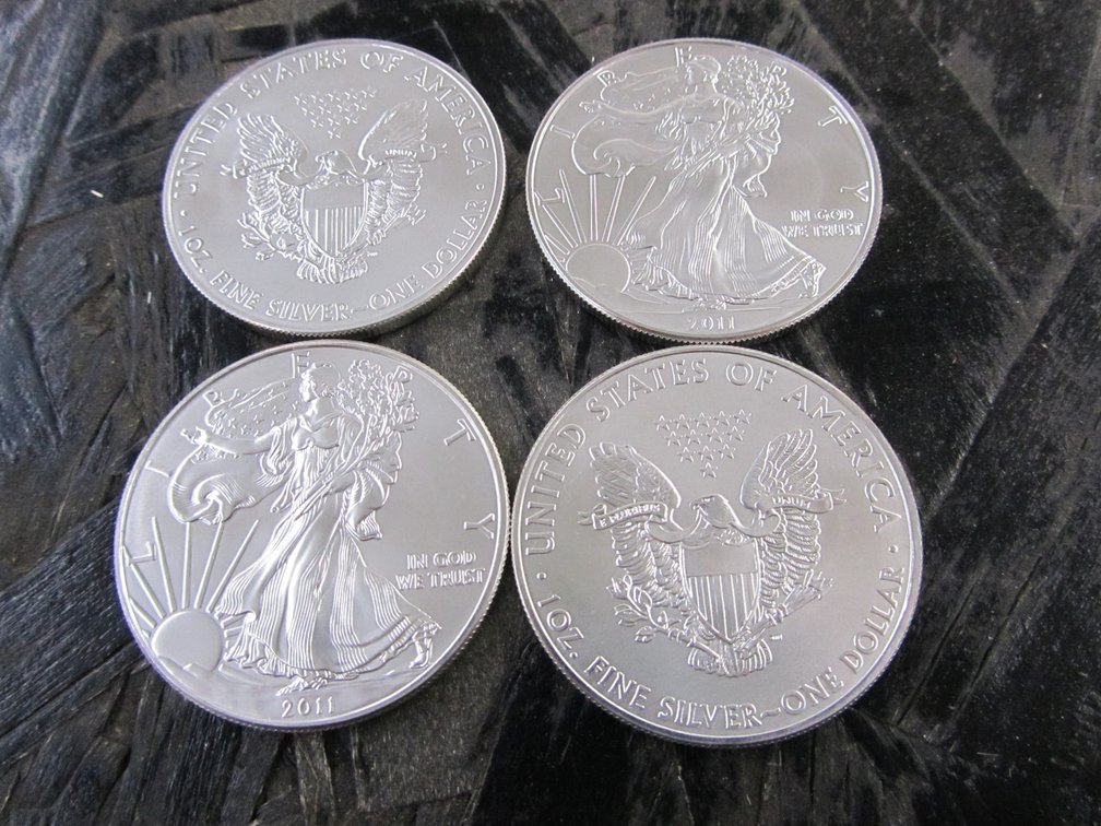 (4) 1 Ounce Fine Silver 2011 Walking Liberty Commemorative Replica Dollar Rounds
