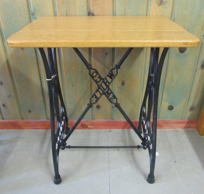 Table Made From White Sewing Machine Stand