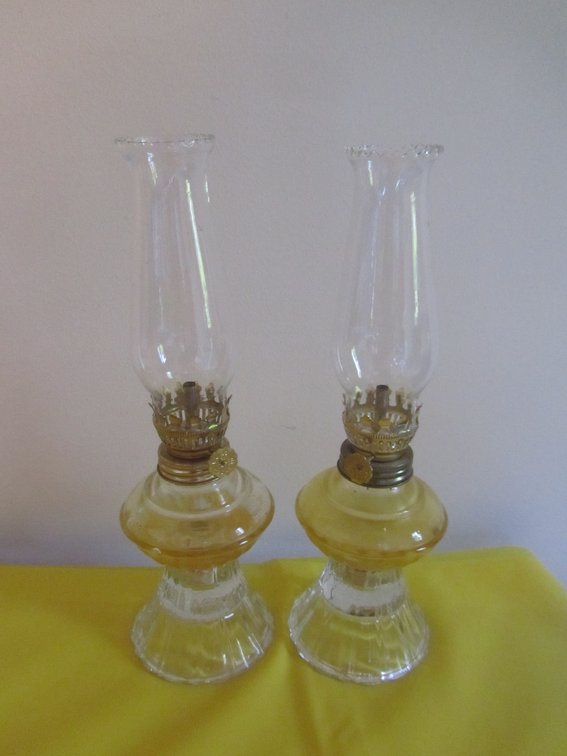 (2) Glass Oil Lamps