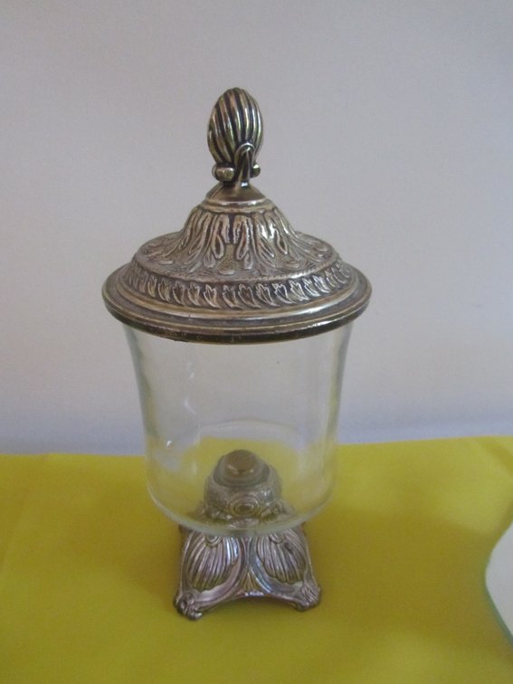 Glass Candy Dish w/Metal Base And Lid
