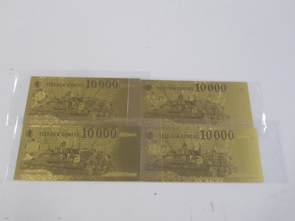 (4) Gold-Plated 10,000 Tizezer Forint Bills