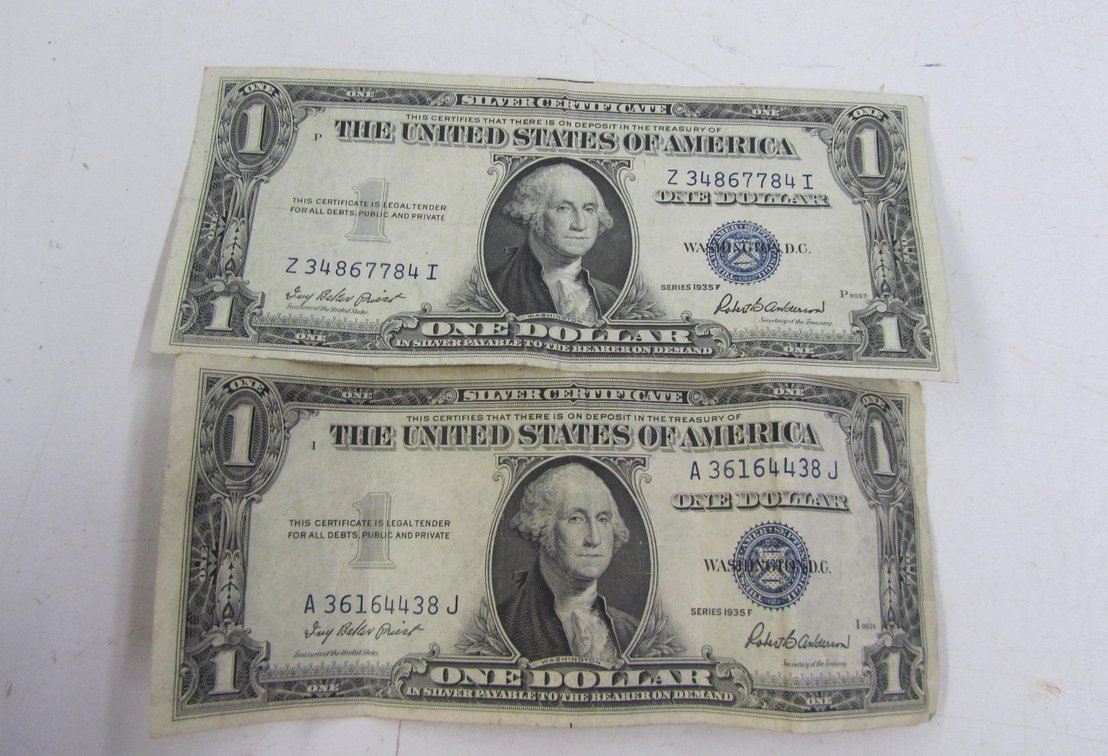 (2) 1935 Series F 1 Dollar Silver Certificates