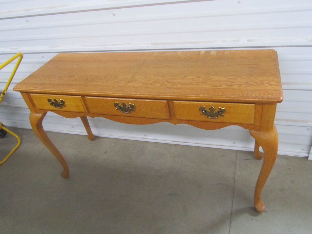 Oak Sofa Table w/Velvet-Lined Shelves