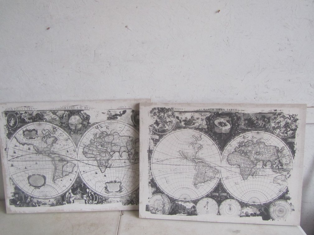 (2) Canvas Vintage World Map Wall Hangings