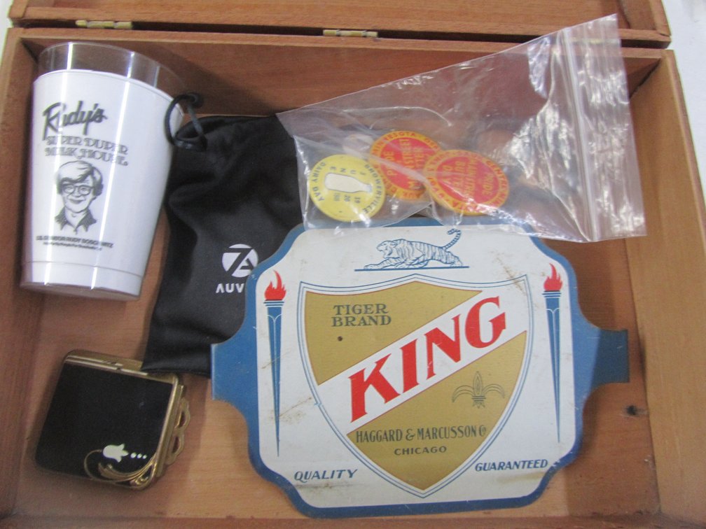 Bering Cigar Box Full Of Assorted Collectibles