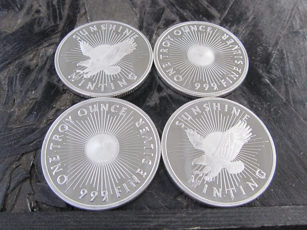  (4) One Troy Ounce Fine Silver Coins Sunshine Minting