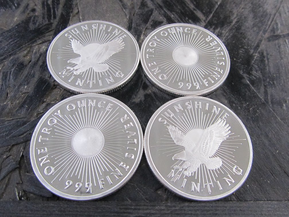  (4) One Troy Ounce Fine Silver Coins Sunshine Minting