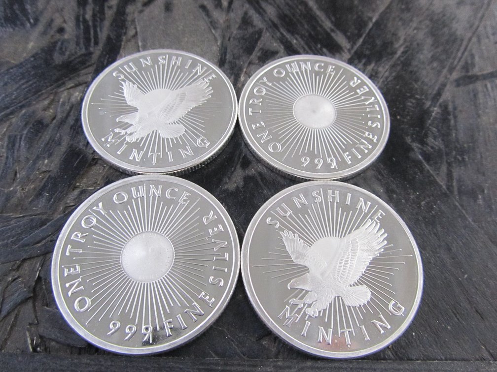  (4) One Troy Ounce Fine Silver Coins Sunshine Minting
