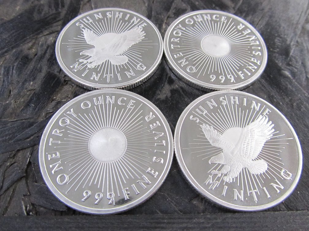  (4) One Troy Ounce Fine Silver Coins Sunshine Minting