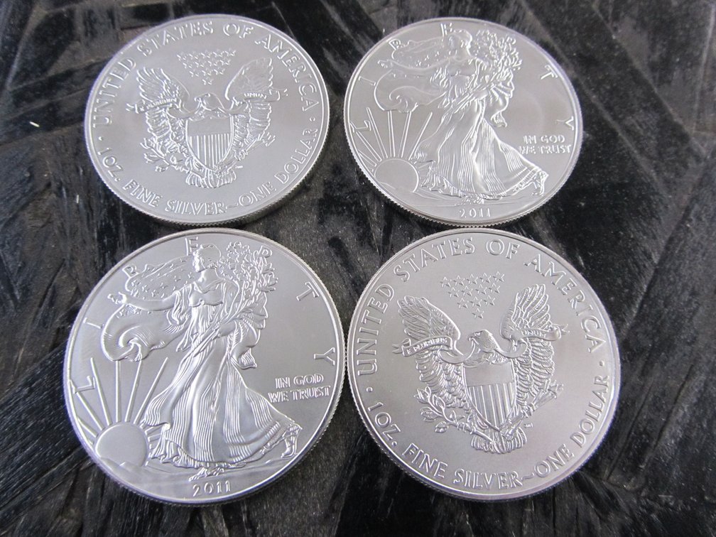 (4) 1 Ounce Fine Silver 2011 Walking Liberty Commemorative Replica Dollar Rounds