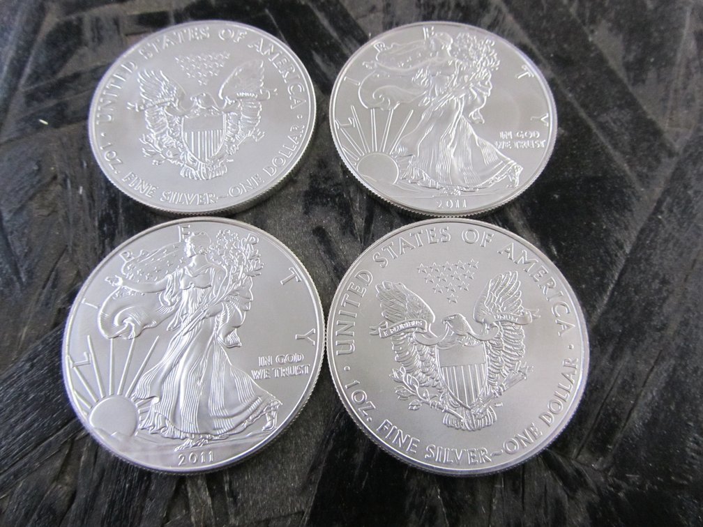 (4) 1 Ounce Fine Silver 2011 Walking Liberty Commemorative Replica Dollar Rounds