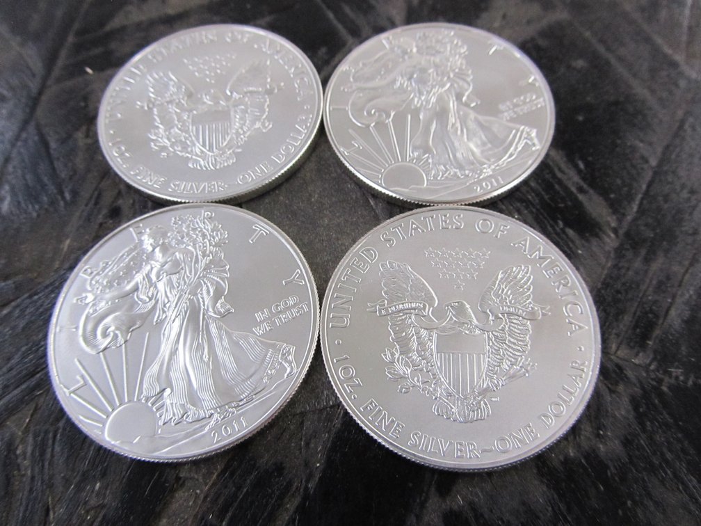 (4) 1 Ounce Fine Silver 2011 Walking Liberty Commemorative Replica Dollar Rounds