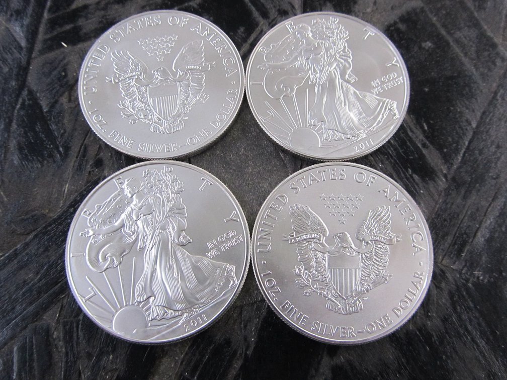 (4) 1 Ounce Fine Silver 2011 Walking Liberty Commemorative Replica Dollar Rounds