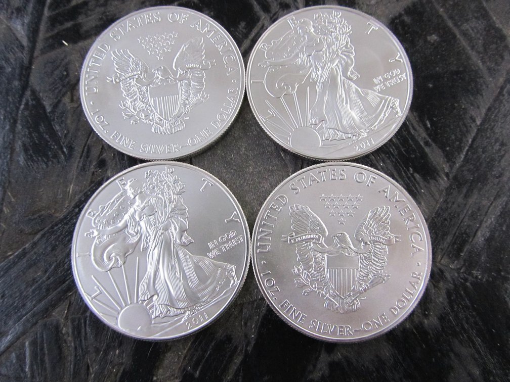 (4) 1 Ounce Fine Silver 2011 Walking Liberty Commemorative Replica Dollar Rounds