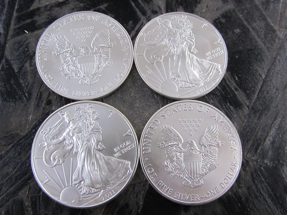 (4) 1 Ounce Fine Silver 2011 Walking Liberty Commemorative Replica Dollar Rounds