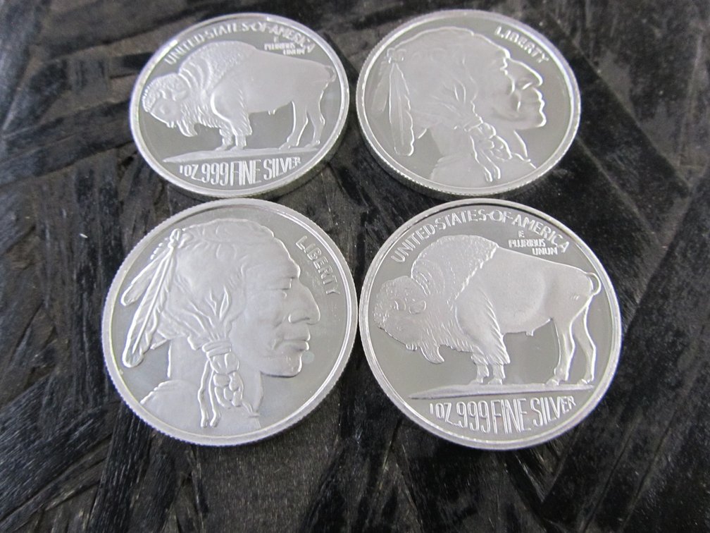(4) One Ounce .999 Fine Silver Buffalo Nickel Collectors Replica Rounds