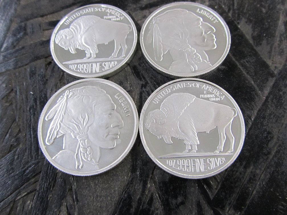 (4) One Ounce .999 Fine Silver Buffalo Nickel Collectors Replica Rounds