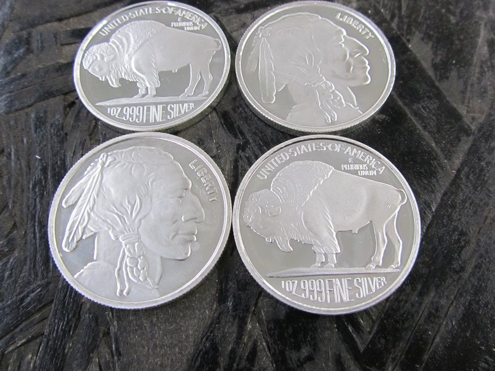 (4) One Ounce .999 Fine Silver Buffalo Nickel Collectors Replica Rounds