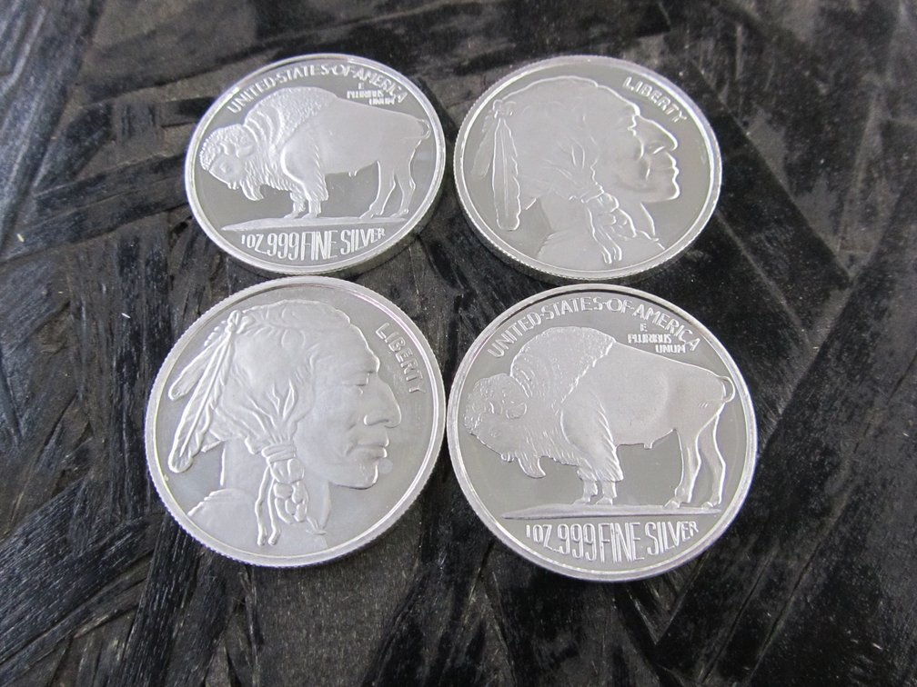 (4) One Ounce .999 Fine Silver Buffalo Nickel Collectors Replica Rounds